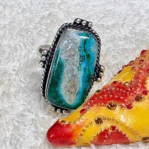 Azurite In Malachite Gemstone Ethnic Handmade Ring Jewelry US Size-9.5